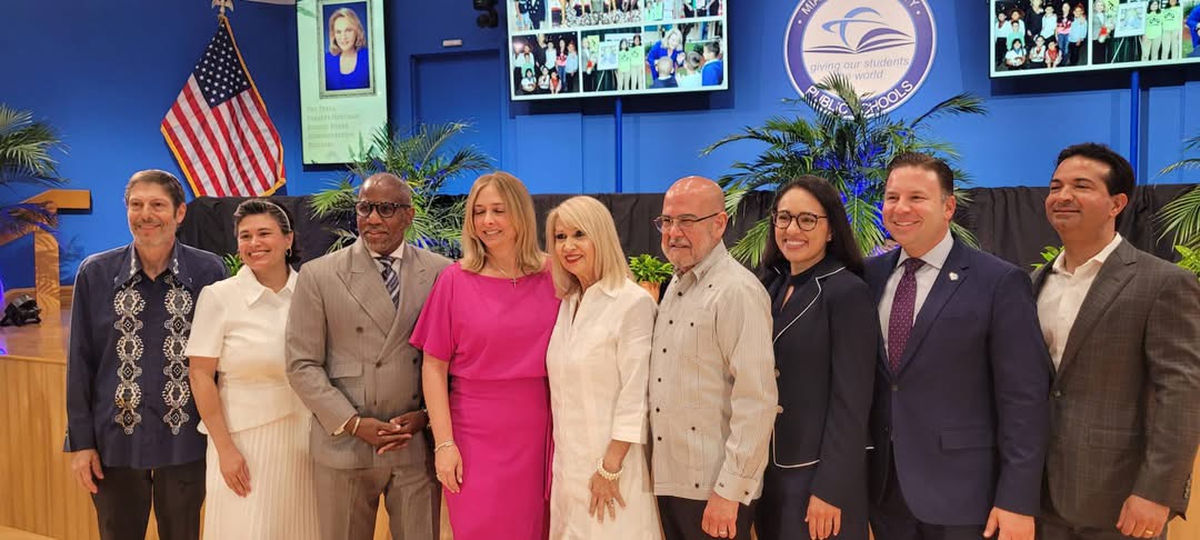 Perla Tabares Hantman SBAB re-naming ceremony in March 2025 with current and former school board members and S